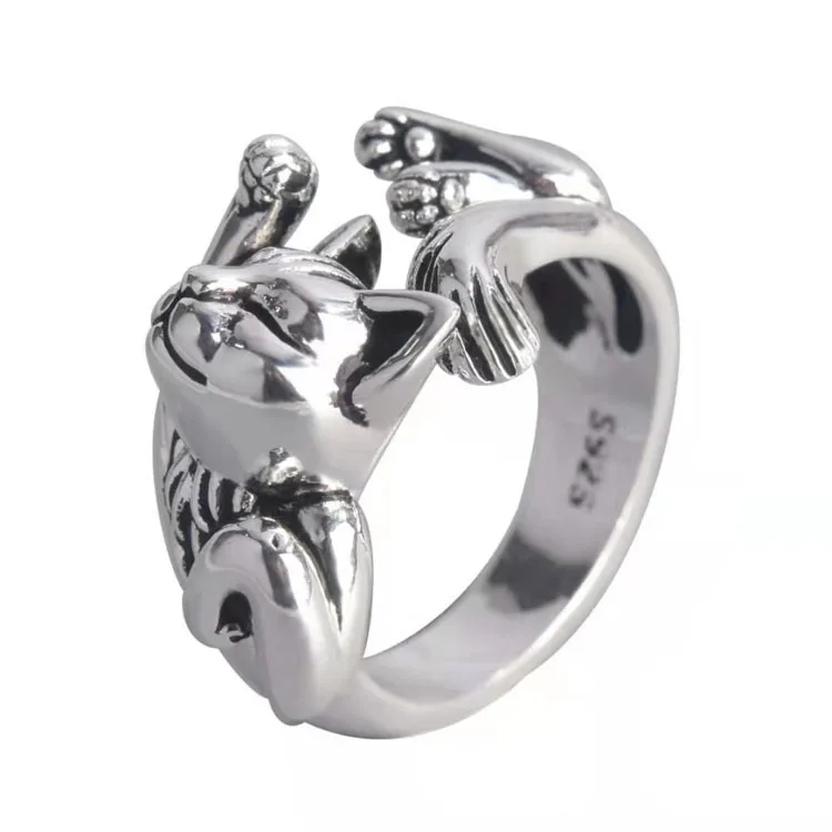 

925 Sterling Silver Simple Cat Ring Animal Design Open Rings Without Stone Dylam Jewelry, Picture