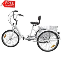 

US Hot selling Free Shipping Unisex Adult 24" 3-Wheel 7-Speed Tricycle Trike Bicycle Bike Cruise Basket