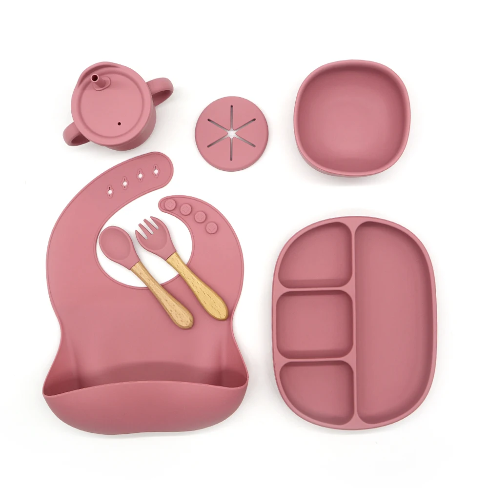 

Food Grade Silicone Baby Plate Suction Divider Non-slip Toddlers Baby Food Plate 6pcs Feeding Set For Children Supplies, Customized color