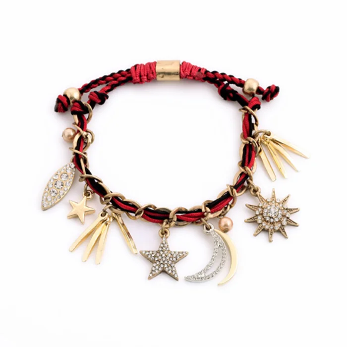 

Wholesale Fashion Bohemian Personalized Colorful Braided Rope Sun Moon Stars Charm Bracelet Jewelry For Women, As picture or customized