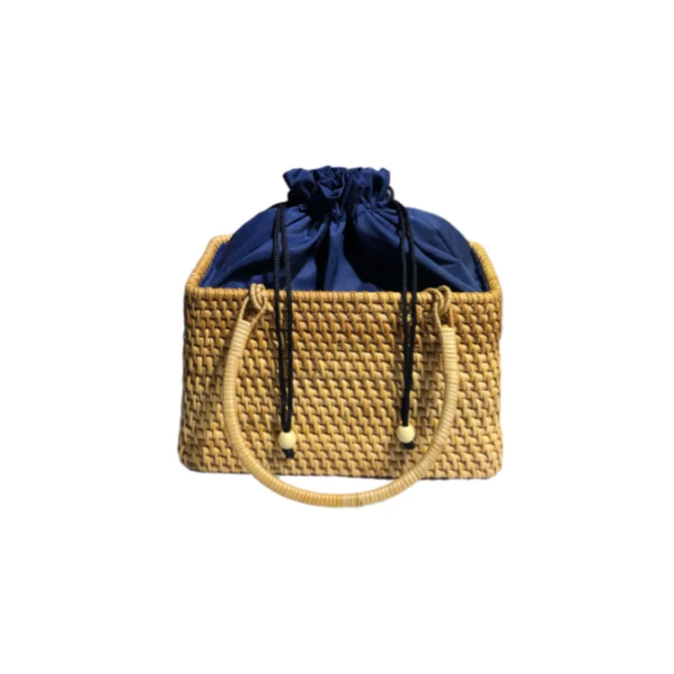 

Factory price Simplicity rattan handmade handle bag Trapezoid handbag food basket