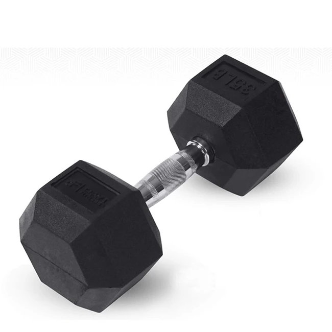 

Black Training Weight Lifting Cast Iron Rubber Coated Hexagon Dumbbell