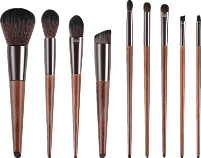 

Wholesale Makeup Brush Private Label 9pcs Face/eye Soft Dense Synthetic Hair Wood Handle Makeup Brushes Set