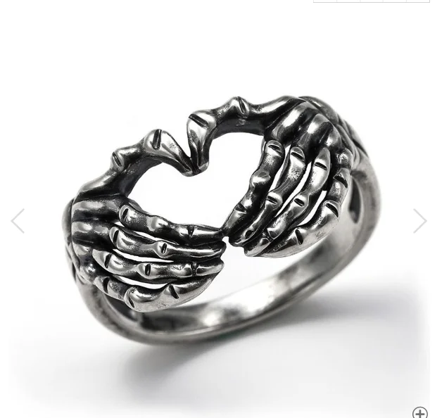

Punk Men's Stainless Steel Band Silver Black Skull Hand Bone Heart Halloween Gothic Ring