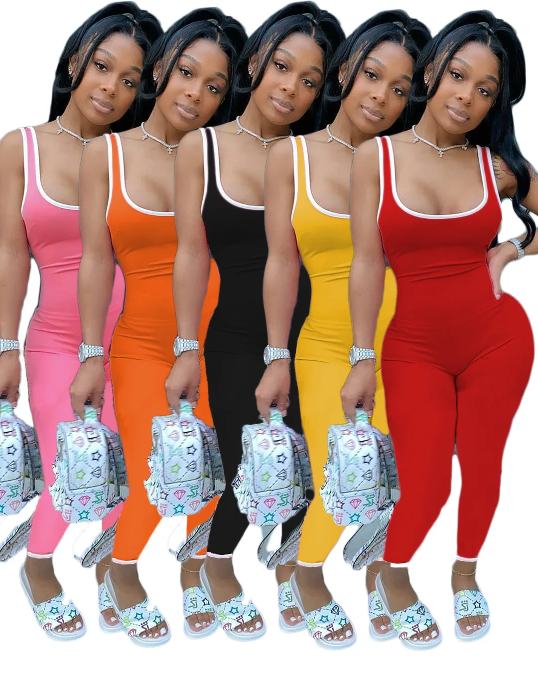 

5 Colors High Street Wind Solid Jumpsuit Super High-elastic Bodycon Casual Playsuits One Piece Overall Jumpsuit