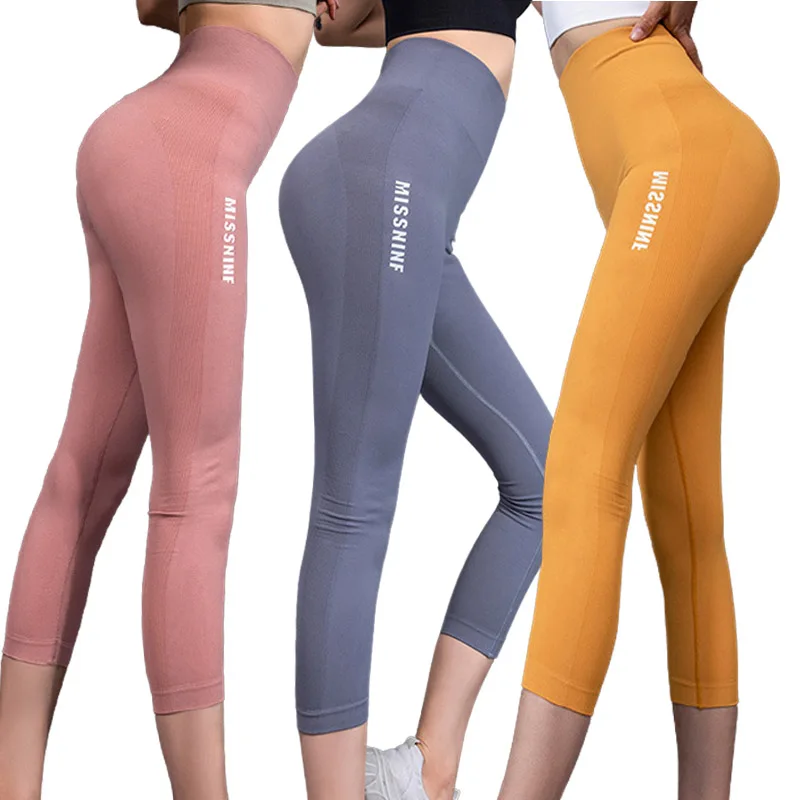 

Training workout fitness booty scrunch women seamless gym pants yoga high waist training gym logo leggings, 4 colors