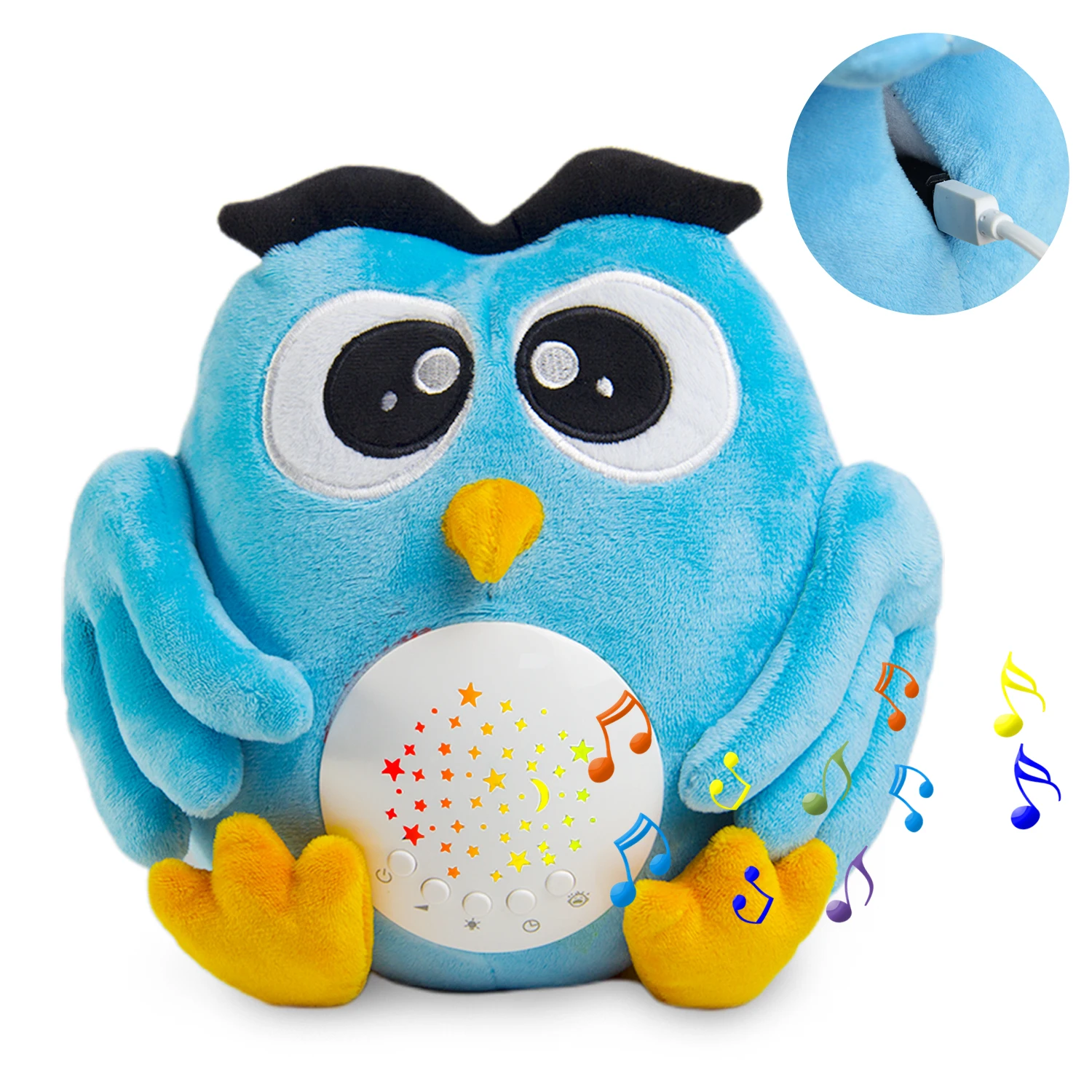 Baby sleeping therapy machine owl plush toys soothing withe noise sound machine with star night light projector