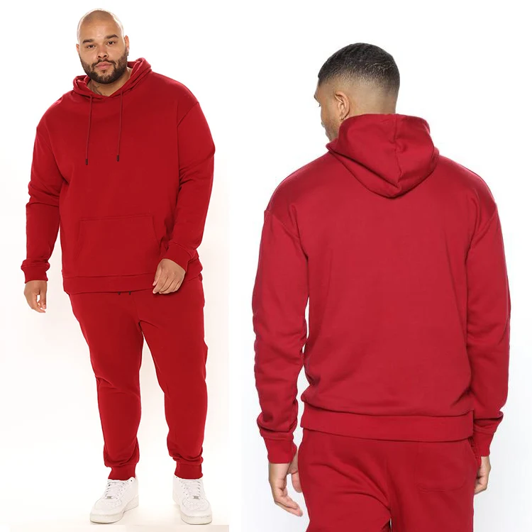 

custom logo blank solid plus size men hoodies and sweat pants two piece set jogger tracksuits sweatsuit, Beige,red,grey,black,yellow or oem colors
