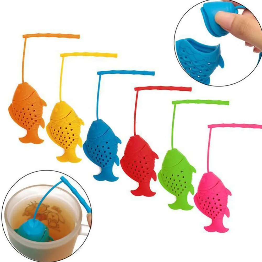 

H457 Eco Friendly Diffuser Reusable Strainer Herbal Filter Multi Colour Silicone Strainers Empty Tea Bags Fish Shape Tea Infuser