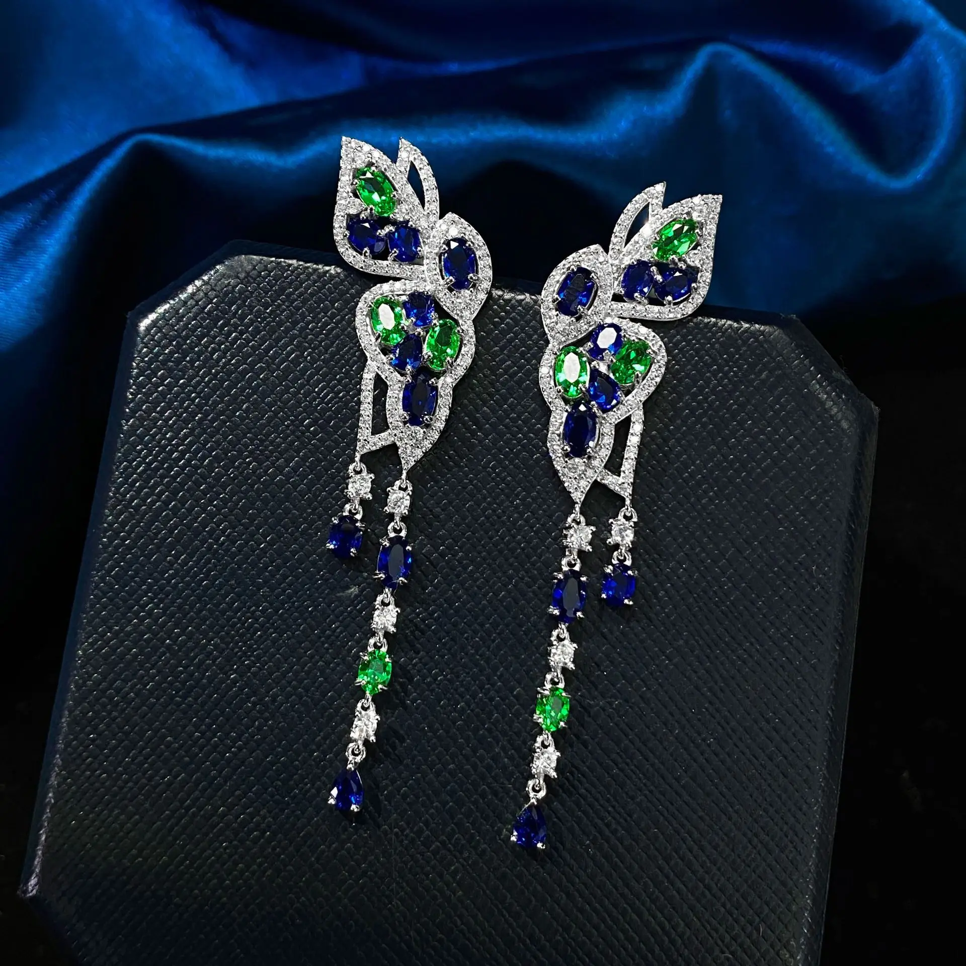 

Luxury statement women long tassel earring 925 sterling silver cz diamond butterfly earrings, Silver color
