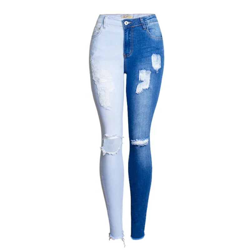 

B50998A Wholesale women stylish patchwork denim pencil pants