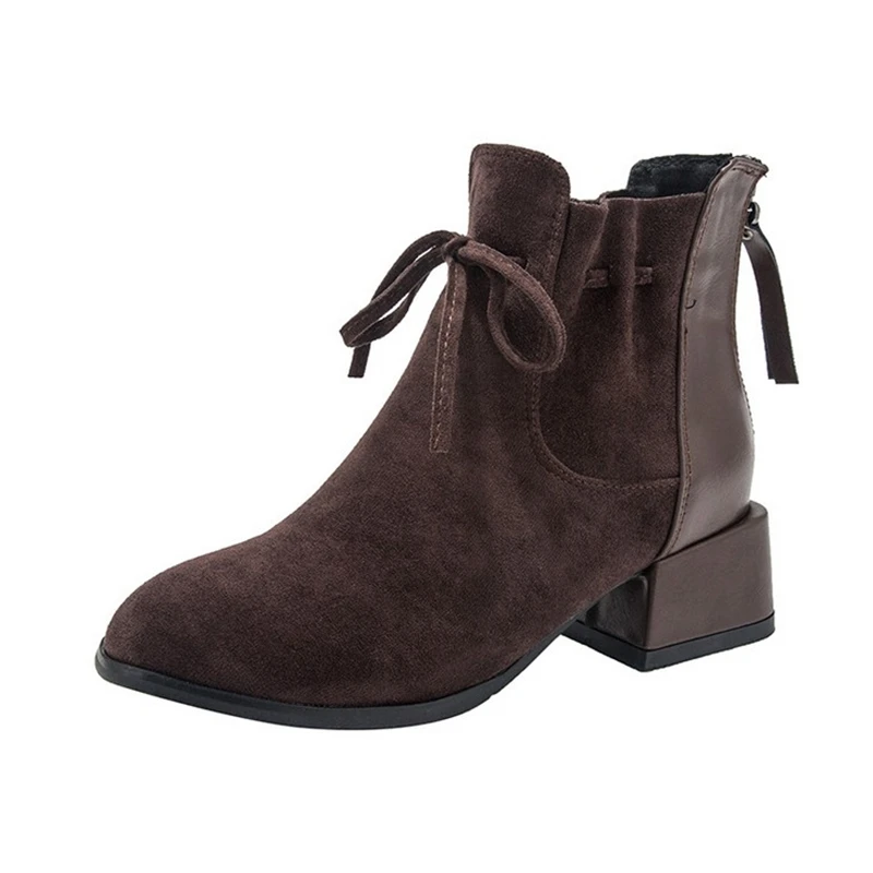 

JIANBUDAN Autumn Winter fashionable Women's ankle boots Suede Comfort Chelsea Boots Plush warm female Office high heels 34-42