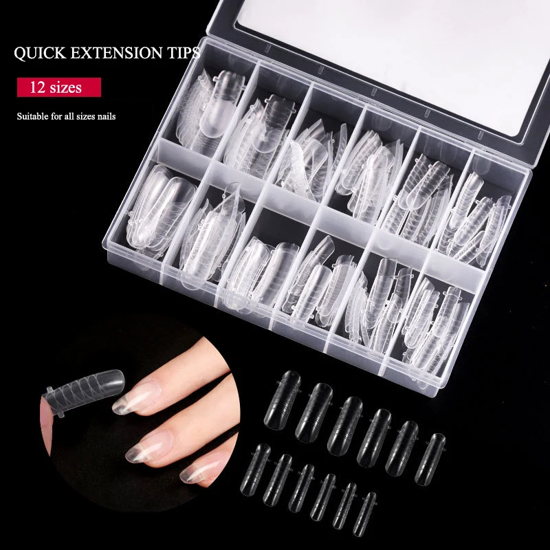 

120 pcs Clear Full Cover Nail Forms Tip Acrylic False Nails Quick Building Mold Tips for Nail Finger Extension