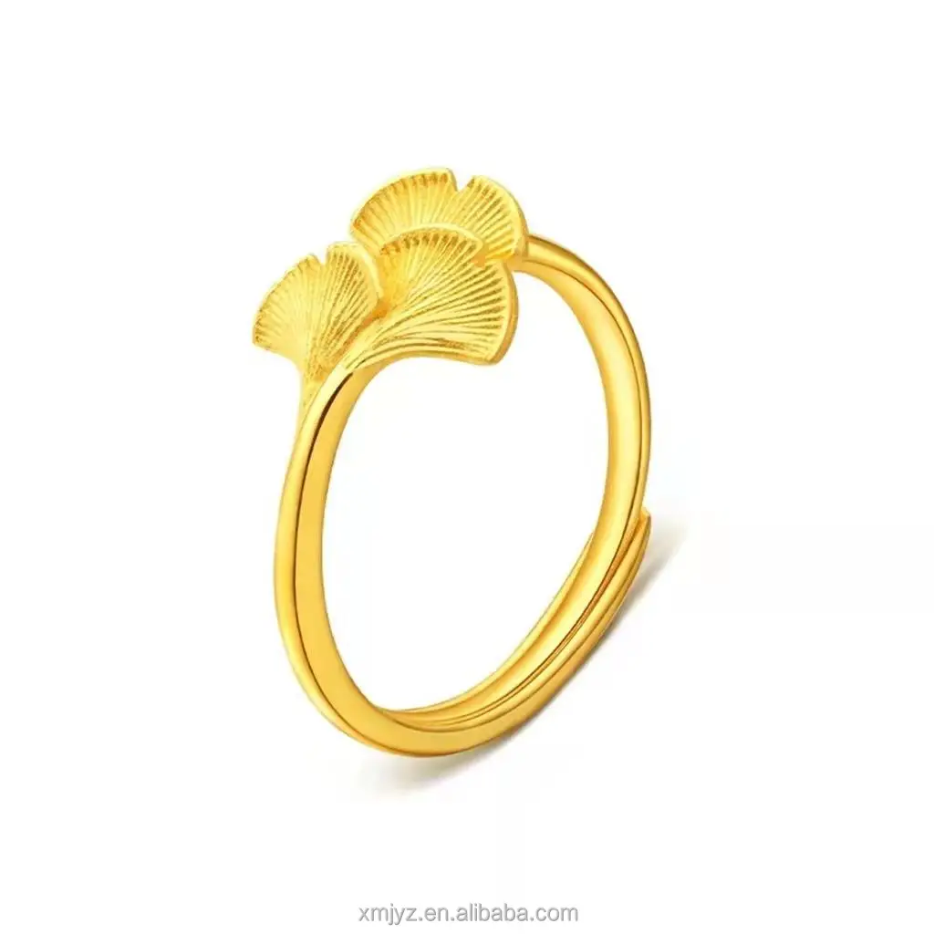 

Alluvial Gold Sansheng Has Apricot Ring Valentine's Day Gift Copper-Plated Gold Sansheng Lucky Female Apricot Leaf Ring