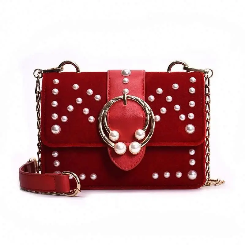 

2021 New Style Chain Shoulder Square Bags Mini Velvet Purse Velour Small Handbags For Women Bags