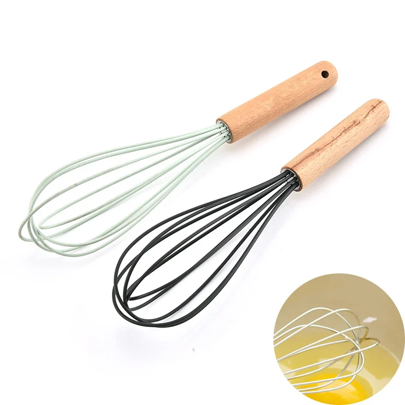 

Kitchen tools hand easy silicone stainless steel set wood handle milk flour rotary blender whisk mixer egg beater