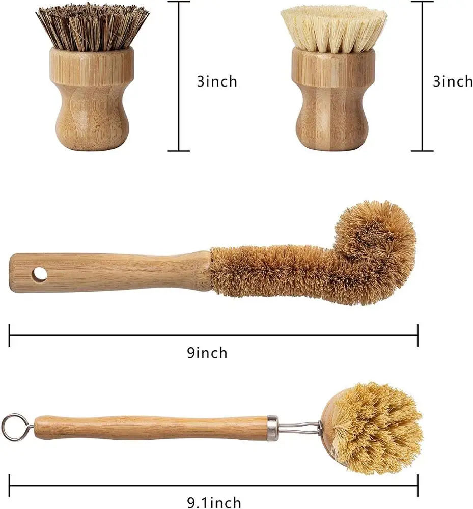 

Natural Bamboo Dish Scrub Brush 4 Piece Set