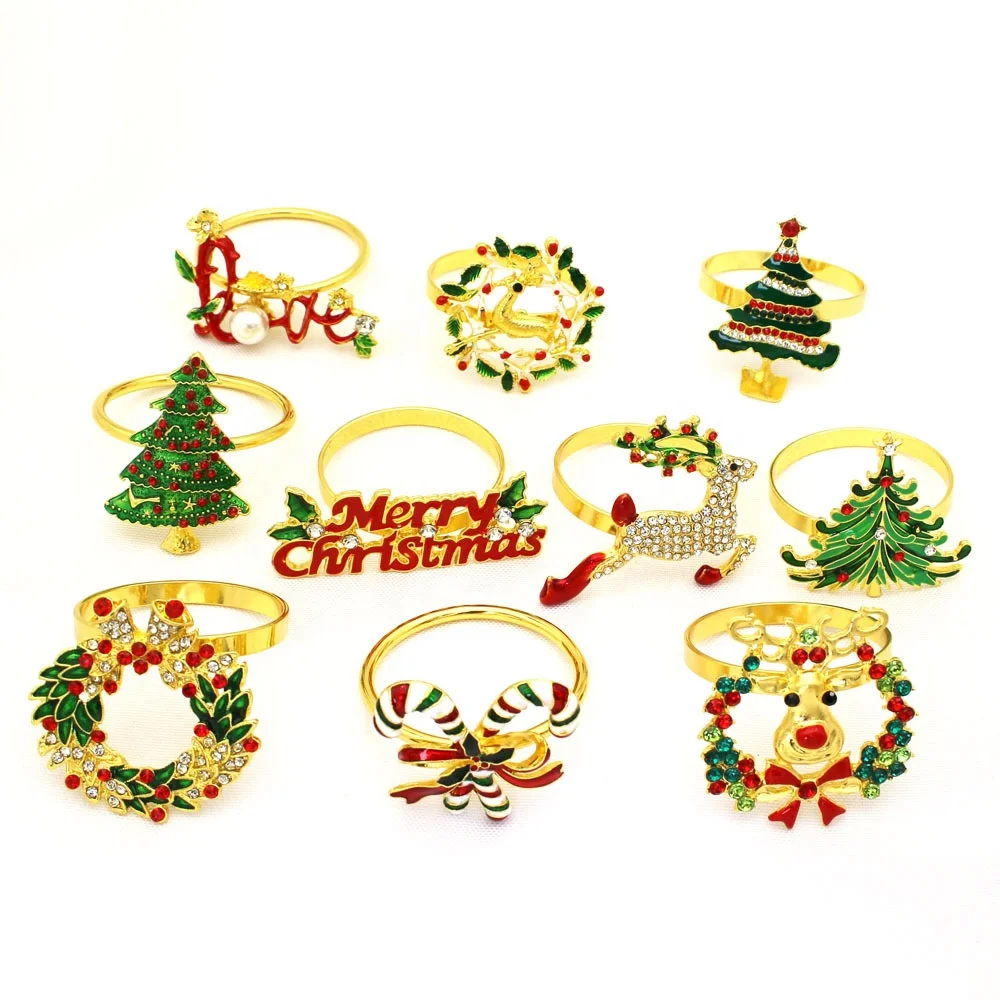 

Christmas Tree Elk and Other Items Party Wedding Decoration Set for Restaurant Home Holiday Napkin Metal Buckle Ring