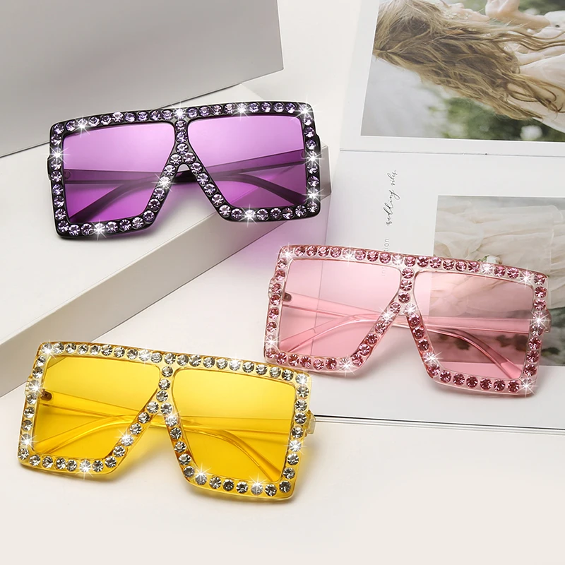 

Diamond 2020 New Rhinestones Square Glasses Luxury Oversized Sunglasses