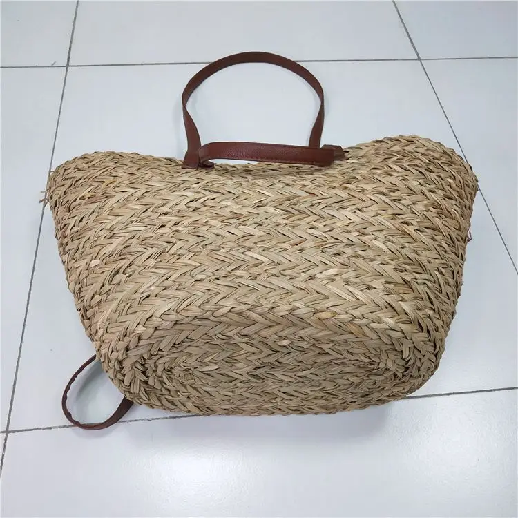 

Hand woven female handbags wholesale tote straw bag summer beach, Brown, beige