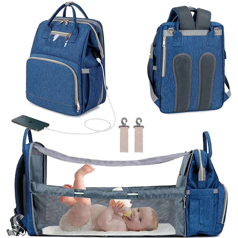 

2021 Amazon Hot Sale Cloth Diaper Bag Backpack with Foldable Baby Bed, Accept customized