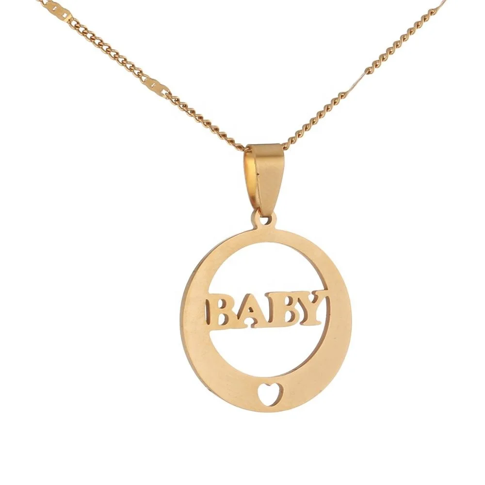 

Stainless Steel Round Alphabet Baby Pendant Necklace Love Heart Children Jewelry Gift