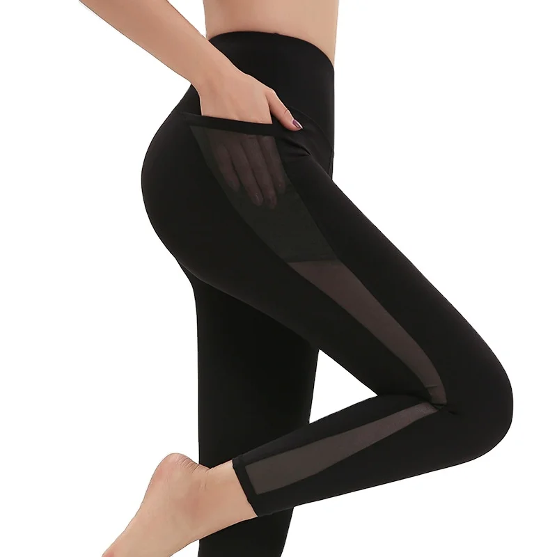 

Custom Mesh Stitching Yoga Pants Leggings High Waist Running Tight Elastic Sports Sexy Pants Sports Leggings Fitness Women, As shown