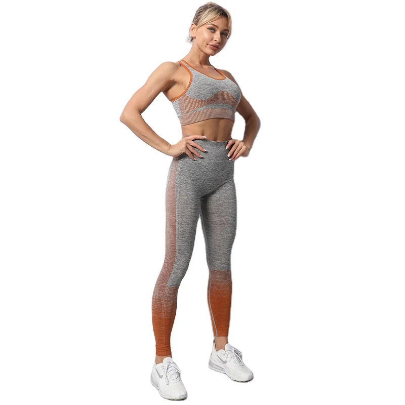 

F-3141 Hot Women Seamless Knit Yoga Bra Set High Waist Butt Lift Sports Fitness Suits yoga set fitness, Orange, pink, grey, green, navy