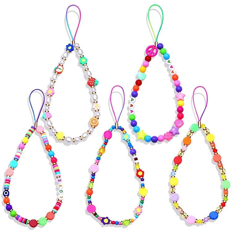 

Custom DIY High Quality Acrylic Beaded Pearl Phone Charm Strap Lanyard Chain for Women Girls, 30 designs