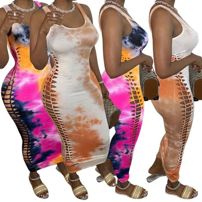 

Women Printed Sexy Bodycon Party Long Dress Elegant Boho Pencil Sleeveless Tie Dye Vintage Beach Holiday Vestido Longo Plus Size, Picture