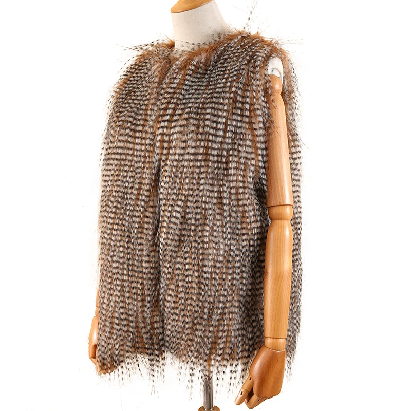 
Wholesale feather Long Hair sleeveless No collar faux fur vest for women Winter autumn warm 