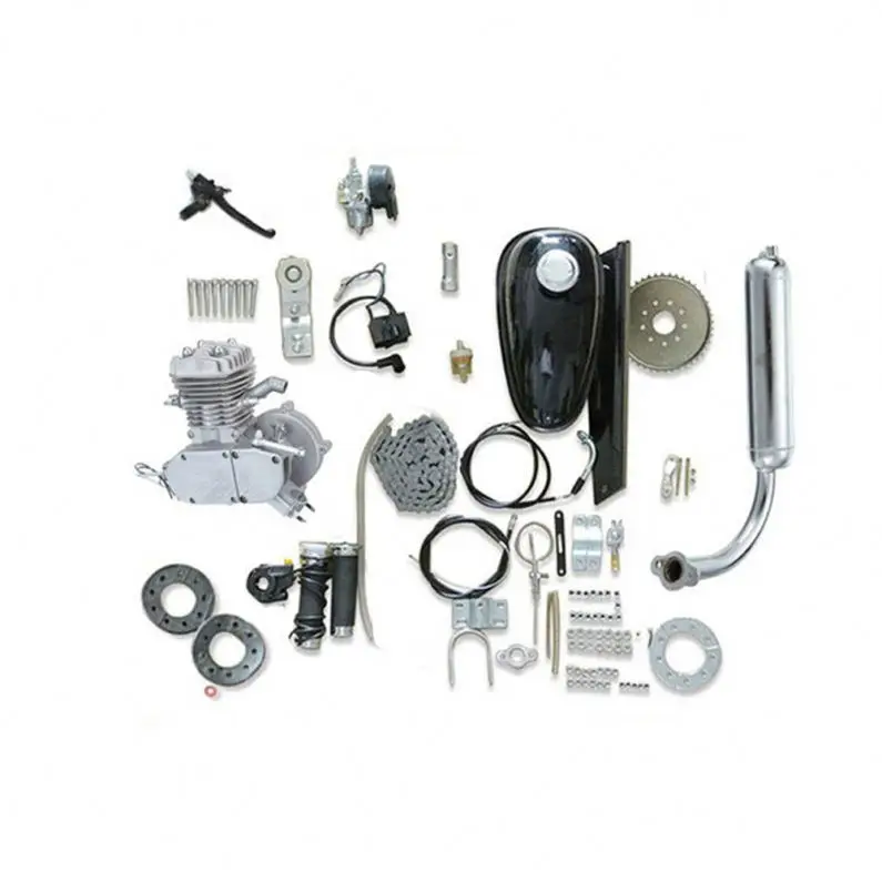 

Kick start 48cc 49cc 50cc 60cc 66cc 80 cc 80cc gas bike gasoline motor 2 stroke f80 bicycle engine kit, Silver, black