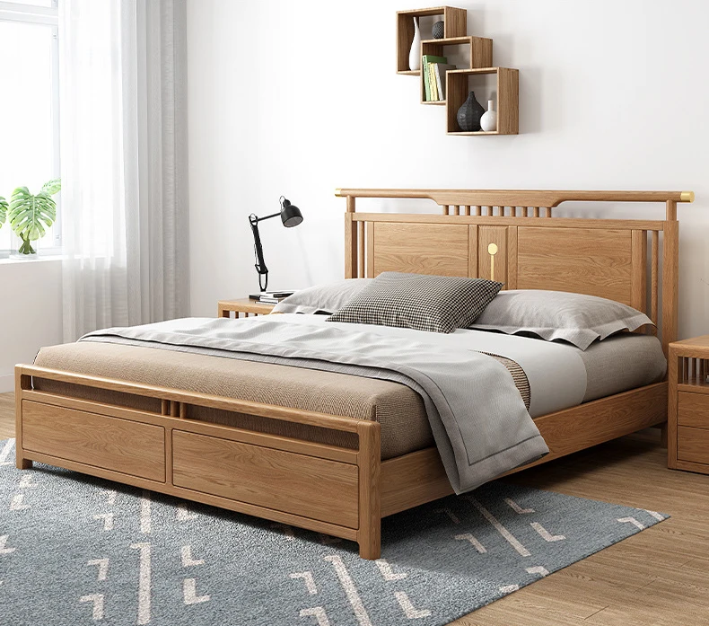 product-2020 multifunctional natural wood color full size soild wooden bed sets luxury bedroom moder-1
