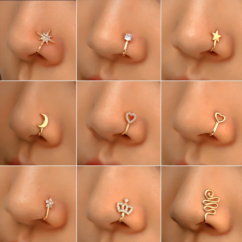 

creative non-perforatedUType nasal splint copper inlaid zircon XINGX love Crown nose ring false nose studs piercing jewelry