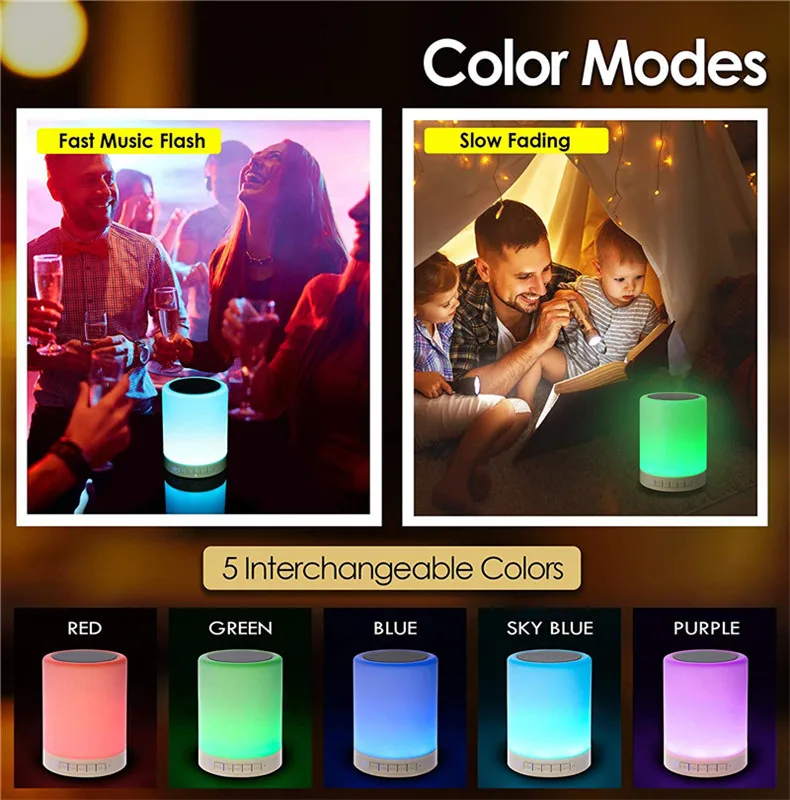 Bedside Table Night Light Bluetooths Portable Wireless Touch Control Color LED Speaker TF Card AUX-in Support - ANKUX.COM