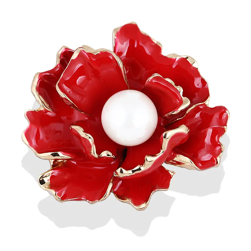 

New Fashion Metal Big Pearl Alloy Coat Flower Pearl Shape Crystal Women Brooch Pins, Red,blue