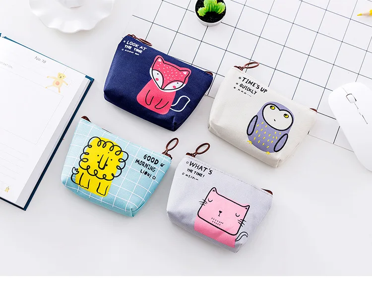 Cute Women Canvas Fabric Small Coin Purse For Women Cards Printed Mini Change Wallet Money Bag 