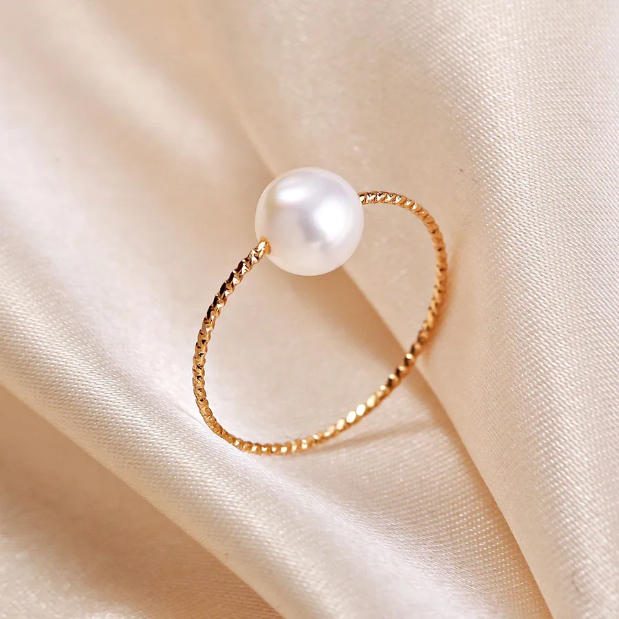 

New fashion 14K gold natural round pearl ring gemstone jewelry ring for women