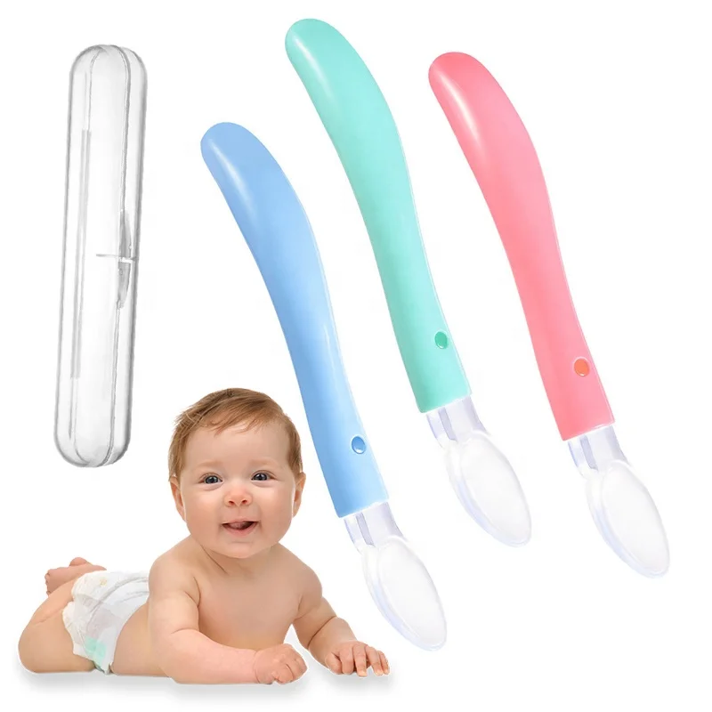 

Food grade silicone baby spoon Soft feeding spoon for kids Baby training Spoon with PP case