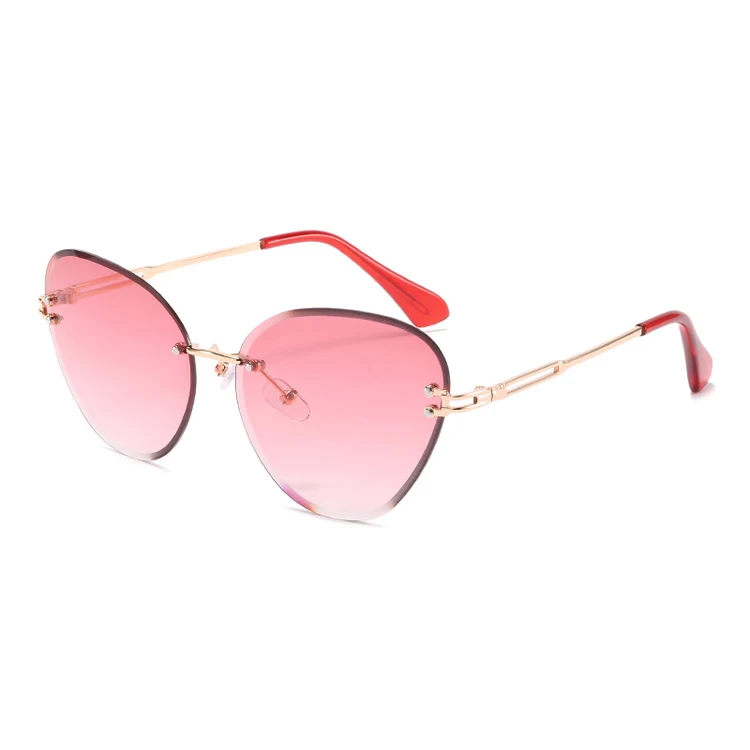 

HUAYI 2021 New trending diamond cut frameless rimless cat eye gradient big frame women sunglasses