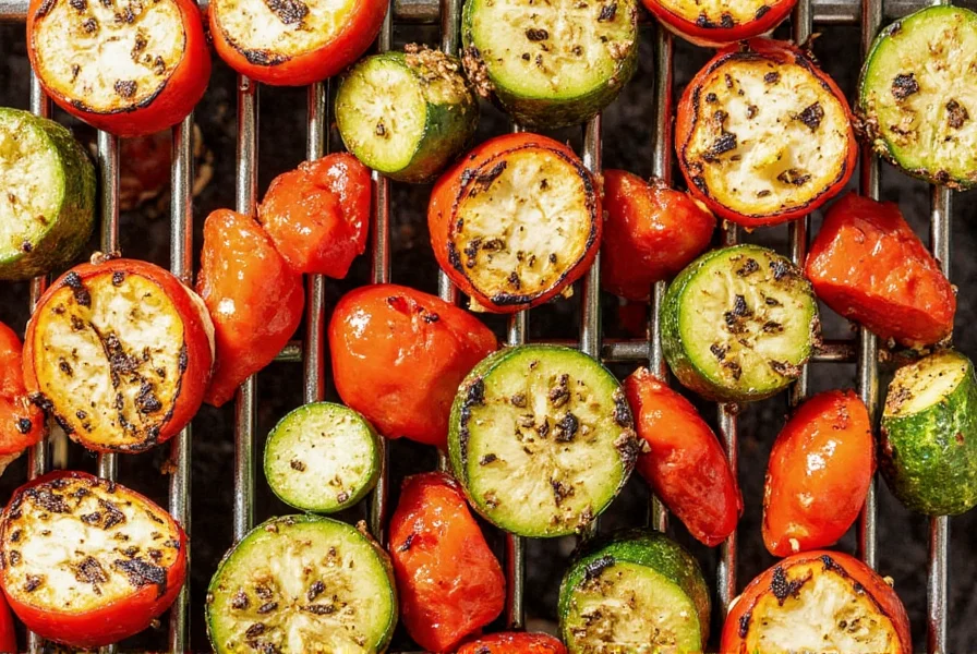 Pimientos coloridos asándose en una barbacoa al aire libre