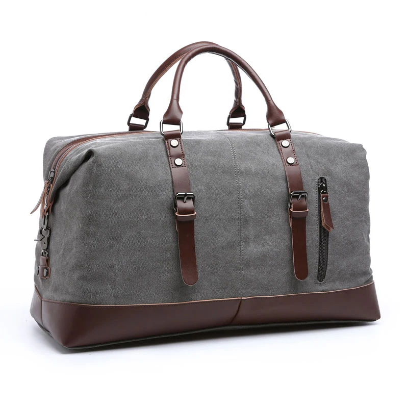 

8865 canvas bag custom low moq vintage canvas PU leather tote shoulder bag men weekend travel duffel bags