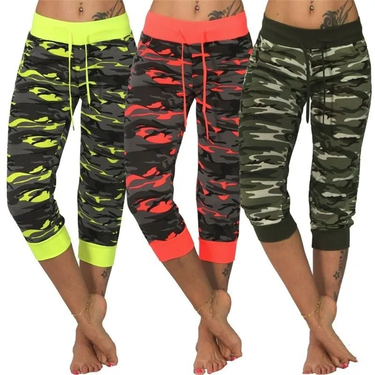 

2021 hot sale yoga camouflage print casual cropped leg pants women, As pic