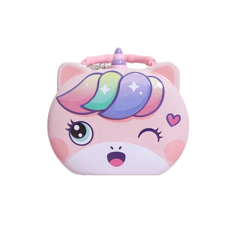 

Children birthday gifts cute cartoon unicorn metal box piggy bank with lock