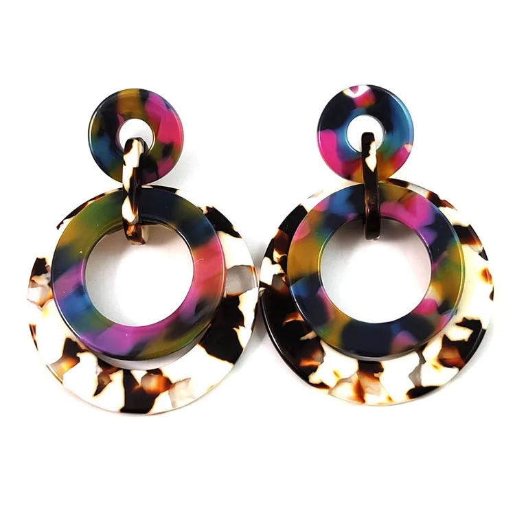 

Zooying Round Colorful Granite Pattern Earrings Women's Circle Pendant Ear Stud, As picture