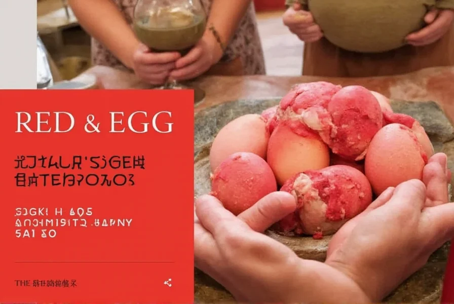 Traditional Chinese red egg and ginger party with red-dyed eggs and ginger dishes