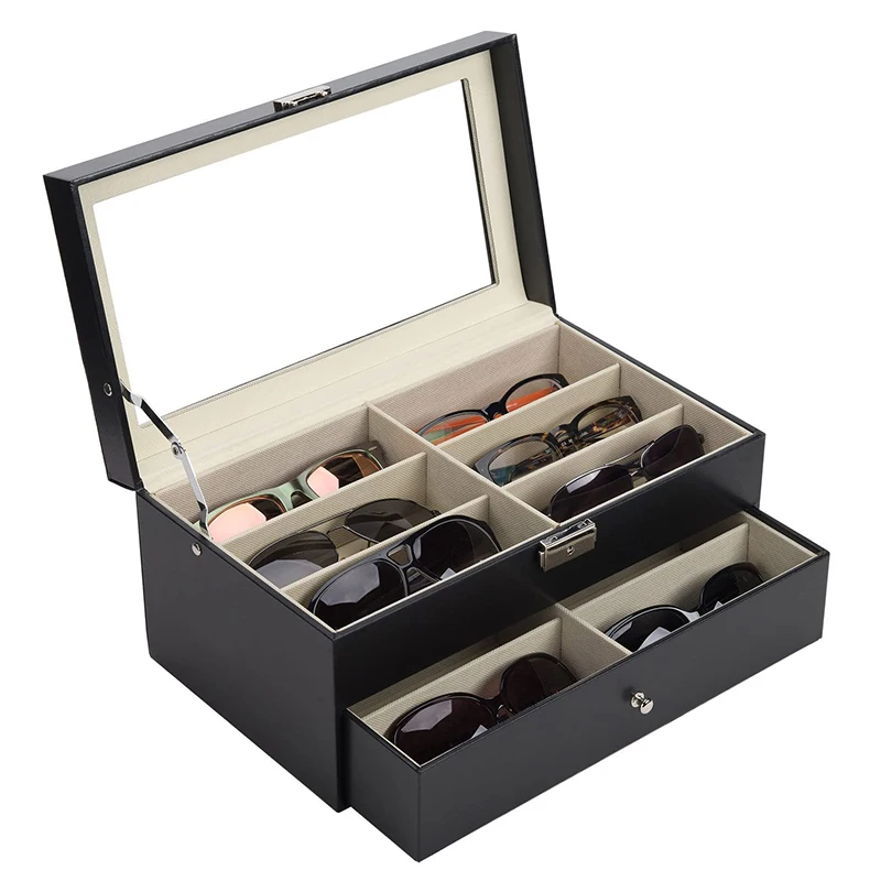 

Sunglasses Organizer for Women Men Multiple Eyeglasses Eyewear Display Case Leather Sunglasses case 12 Compartments