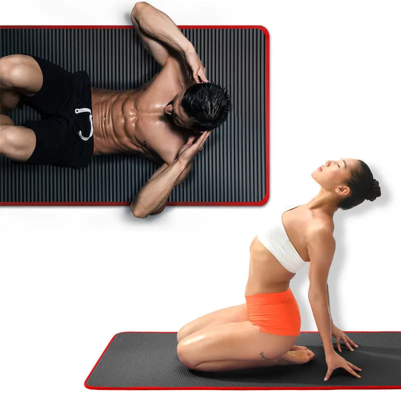 

10mm Extra Thick 1830*610mm NRB Non-slip Pillow For Men Women Fitness Tasteless Gym Exercise Pads Pilates Yoga Mat, Black+red