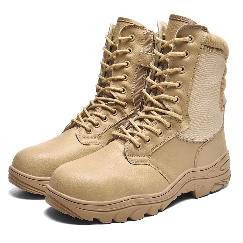 

Tough Guy Steel Army Boots All Steel Midsole Lychee Pattern Real Yellow Leather Best Selling Military Durable Men's Boots, Sand,black