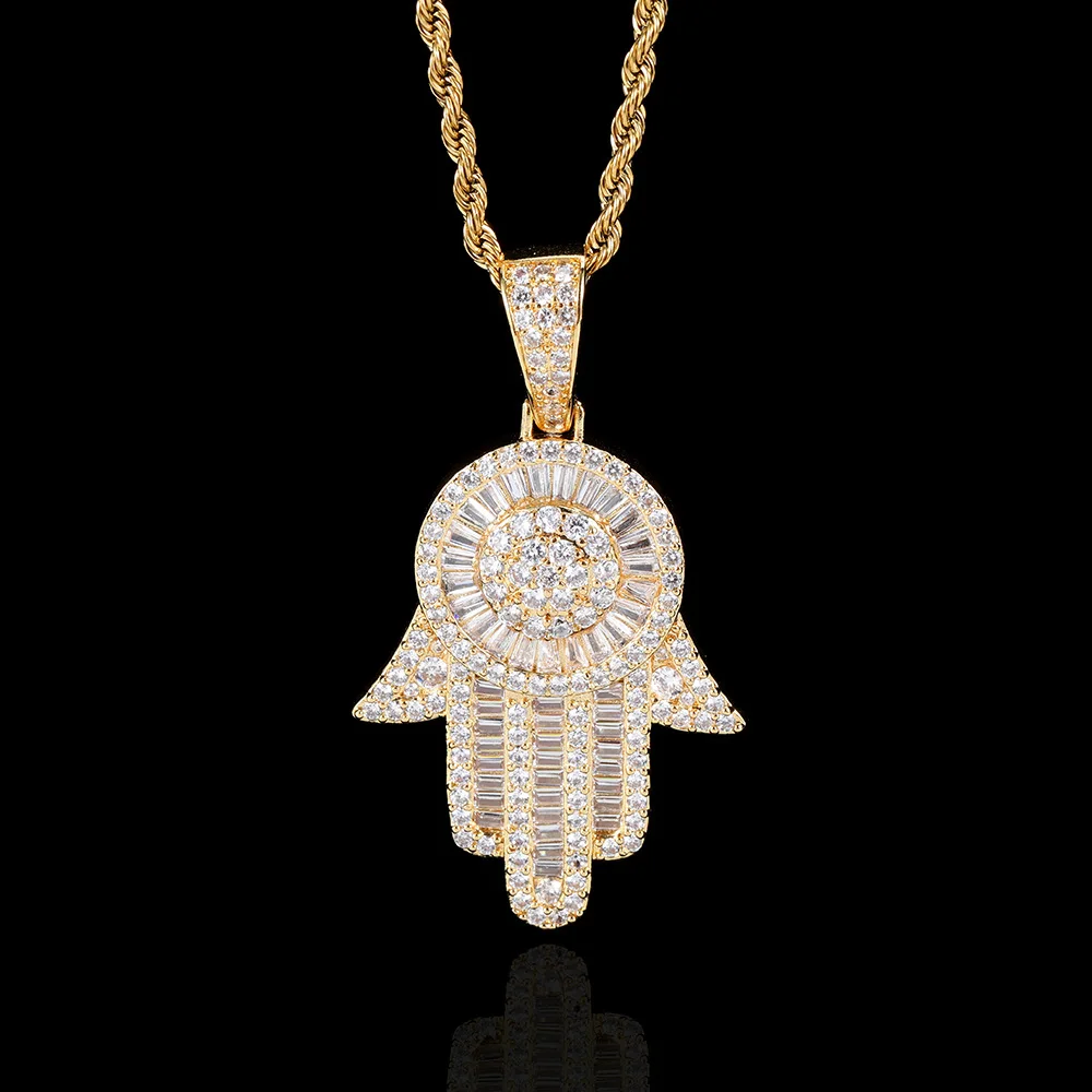 

Hot style hip-hop eyes jewelry islamic jewelry muslim Fatima hand Zircon pendant gold plated with necklace hand of fatima diamo, White/yellow/rose